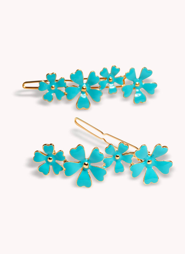 Flower Enamel Clips - Color: Turquoise Blue